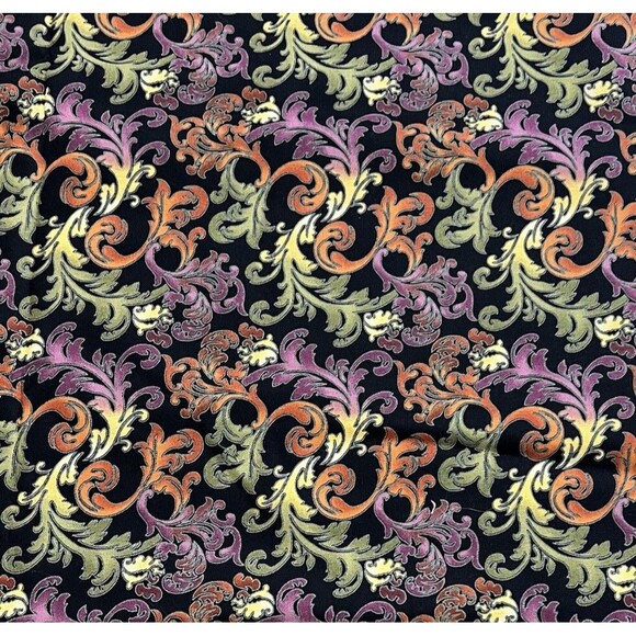 Spring/Summer/Fall Fabric - 43" X 1yd 32" - Black W/ Purple/Orange/Green Swirls - Picture 1 of 5